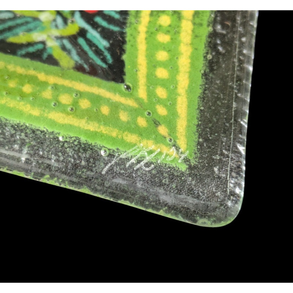 Peggy Karr White Poinsettia 2004 Rectangle 9.75" Tray Fused Art Glass Christmas - Picture 2 of 5